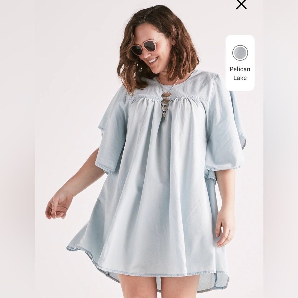 Lucky Brand Chirred Chambray Cotton Hemp Light Blue Dress Sz L